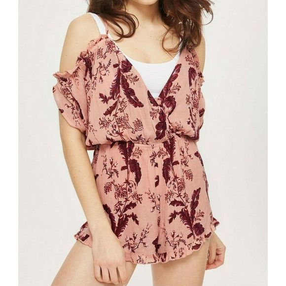 Topshop Floral Cold Shoulder Viscose Romper - Picture 1 of 10